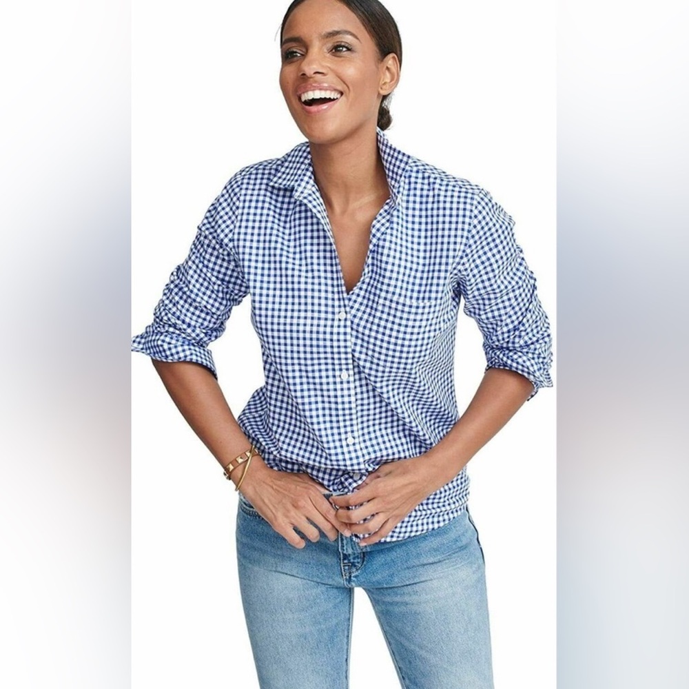 UntuckIT Belleza Blue and White Buffalo Plaid Women’s Size 10 or 14 NWT
